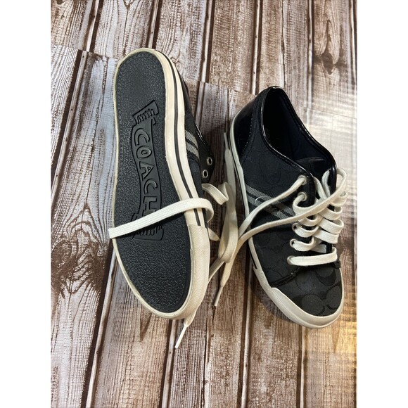 COACH Folly Sneakers Black Canvas & Patent Heel 6 B - Picture 7 of 11